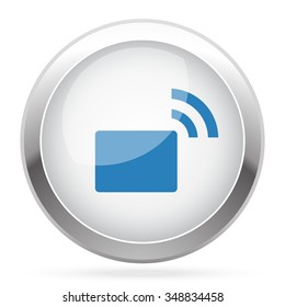 Blue Transmittor icon on white glossy chrome app button