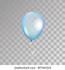 Blue transparent balloon on background. Frosted party balloons for event design. Balloons isolated in the air. Party decorations for birthday, anniversary, celebration. Shine transparent balloon.