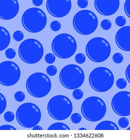 Blue transparent balls on blue background seamless vector pattern for decoration, packaging, design, fabrics