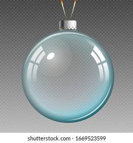 Blue transparent Christmas ball. Xmas glass ball on transparent background. 