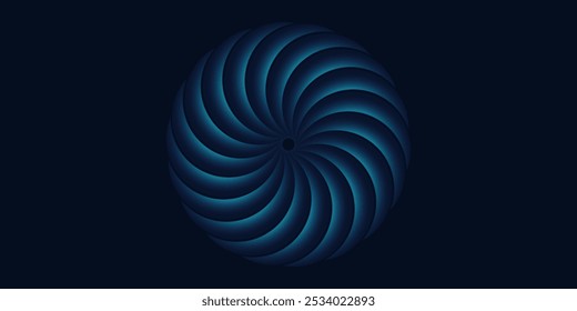 Blue transparent circular wave on abstract black background. Abstract overlapping circles line pattern in blue green gradient colors