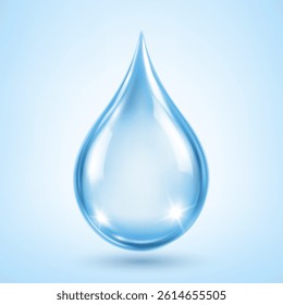 Blue transparent cosmetic serum drop. Realistic hydration vector illustration

