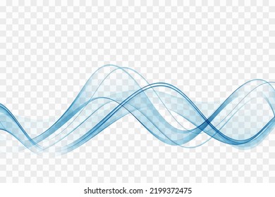 Blue transparent flow of abstract wavy lines.Vector wave background.