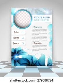 Blue transparent flowers. Abstract vector Business background. Creative flyer design, poster, booklet, brochure 