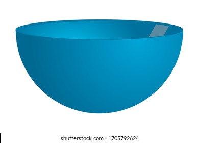 blue transparent glass bowl inside white isolated