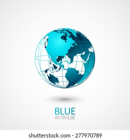 Blue transparent globe isolated in white background. Vector icon.