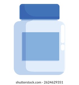Blue transparent jar with blue label and blue cap is waiting to be filled with medicine, pills or vitamins