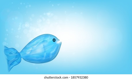 Blue Transparent Plastic Garbage Fish In Ocean. EPS10 Vector