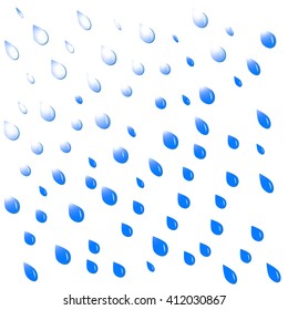 Blue and transparent raindrops falling background texture. Heavy rain vector illustration. 
