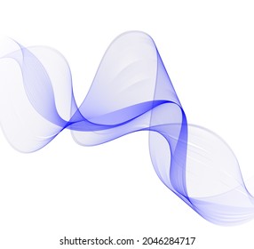 Blue transparent smoky stream of waves. Abstract design element.