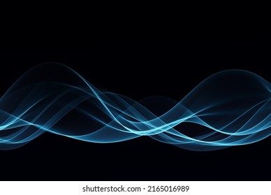 Blue transparent smooth elegant wave on black background, design element