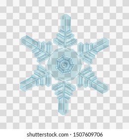 Blue transparent snowflake, ice crystal for design. Vector