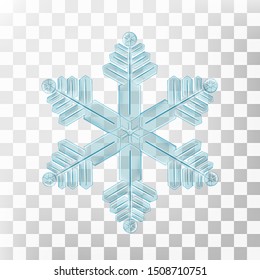 Blue transparent snowflake, winter decoration, ice crystal for design. Vector