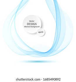 
Blue transparent swirling wave with shadow on a white background. Design element. Brochure Template. Vector