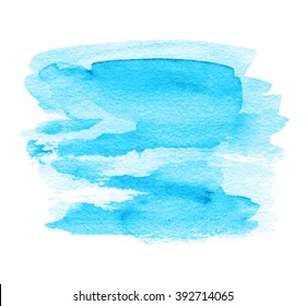 Blue transparent watercolor shape strokes isolated paper texture vector stain on white background. Abstract artistic water brush paint wave smudges spot element for design, scrapbook, template, banner