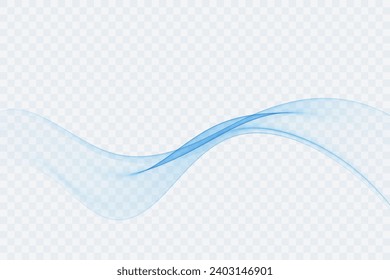 Blue transparent wave flow on transparent background, abstract blue wave design element.