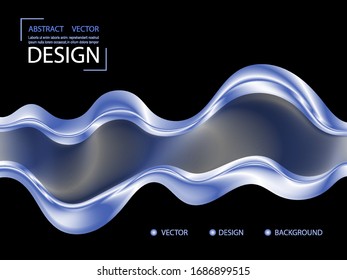 Blue transparent waves on a dark background, abstract background for a website, presentation, or poster.