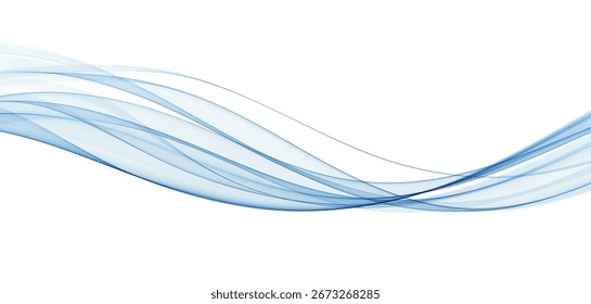 Blue Transparent Wavy Lines. Soft Blue Smoke Wave Abstract Background. Colorful Gradient Flowing Wavy Lines. Vector illustration.