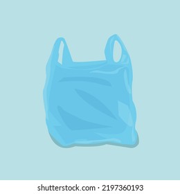 Icono de bolsa de basura azul con sombra aislada en un fondo azul. Ilustración del vector EPS 10.