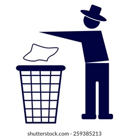 blue Trash bin or trash can with human figure symbol in vector