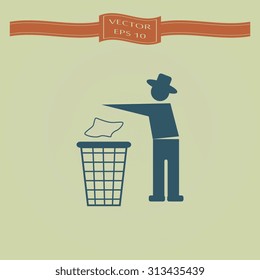 Blue Trash bin or trash can with human figure symbol in vector 