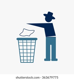 Blue Trash bin or trash can with human figure symbol in vector 