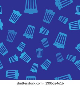 Blue Trash can icon isolated seamless pattern on blue background. Garbage bin sign. Vector Illustration