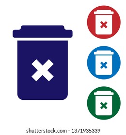 Blue Trash can icon isolated on white background. Delete sign. Garbage bin sign. Recycle basket icon. Office trash. Set color icon in circle buttons. Vector Illustration