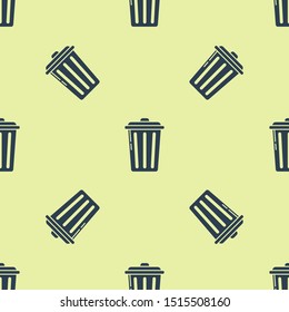Blue Trash can icon isolated seamless pattern on yellow background. Garbage bin sign. Recycle basket icon. Office trash icon.  Vector Illustration