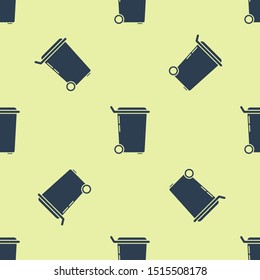 Blue Trash can icon isolated seamless pattern on yellow background. Garbage bin sign. Recycle basket icon. Office trash icon.  Vector Illustration