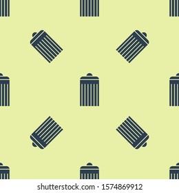 Blue Trash can icon isolated seamless pattern on yellow background. Garbage bin sign. Recycle basket icon. Office trash icon.  Vector Illustration