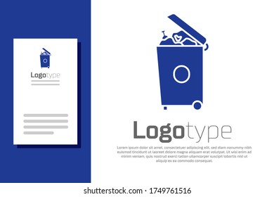 Blue Trash can icon isolated on white background. Garbage bin sign. Recycle basket icon. Office trash icon. Logo design template element. Vector Illustration