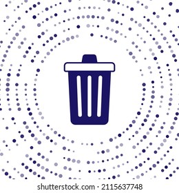 La barra azul puede aislar el icono en el fondo blanco. Signo de basurero. Icono de la canasta de reciclaje. Icono de papelera. Resumen de puntos aleatorios de círculo. Vector