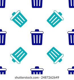 Blue Trash can icon isolated seamless pattern on white background. Garbage bin sign. Recycle basket icon. Office trash icon.  Vector