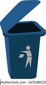 Blue trash can, illustration, vector on white background.