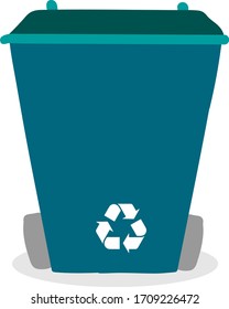 Blue trash can, illustration, vector on white background