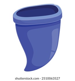 Blue trash can standing open with oval top for throwing garbage