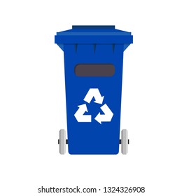 Blue trash cans isolated on white background. vector illustrations.