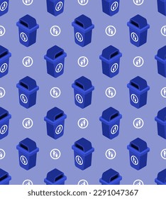 Blue trash container pattern seamless. Vector background