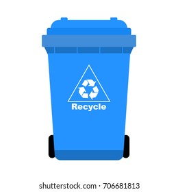Blue Trash with Recycle bin icon, isolated on white background, flat design style - Vector Illustration