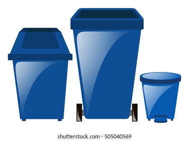 Blue trashcans in three different sizes illustration