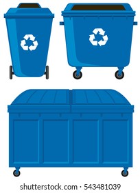 Blue trashcans in three different sizes illustration