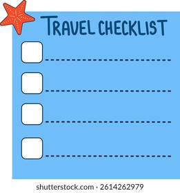 Blue travel checklist with a starfish