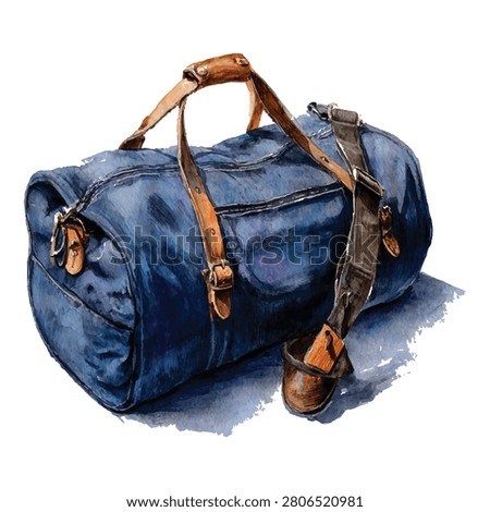 Blue Travel Duffel Bag with Leather Handles Isolated on White Background Realistic Illustration