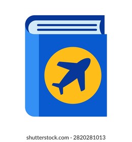 Blue travel guide book icon representing flight tourism and destinations