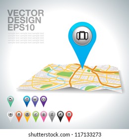 blue travel pointer on map.