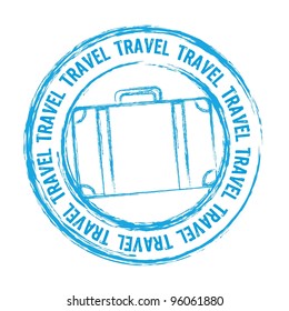 Blue Travel Stamp Isolated Over White Background. Vector
