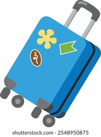 Mala de viagem azul, bagagem de cabine. Bagagem de mão, bagagem com pega e rodas giratórias. Saco de viagem acessório, valise turística. Ilustração Vetorial de Bagagem.  