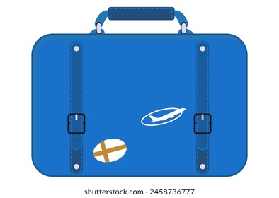 blue travel suitcase with stickers