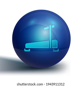 Blue Treadmill machine icon isolated on white background. Blue circle button. Vector